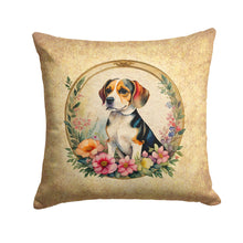 Load image into Gallery viewer, Beagle and Flowers Fabric Decorative Pillow
