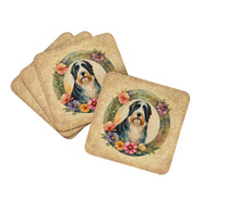 Load image into Gallery viewer, Bearded Collie and Flowers Coasters - Set of 4 Lightweight Foam, Absorbent Drink Coasters