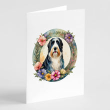 Load image into Gallery viewer, Bearded Collie and Flowers Greeting Cards -  Blank Note Cards – 8-Pack of Artist-Designed Cards with Envelopes