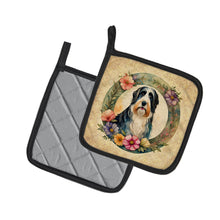Load image into Gallery viewer, Bearded Collie and Flowers Pot Holders - Set of 2 Decorative Kitchen Helpers | Made in the USA