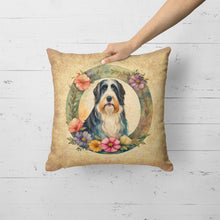 Load image into Gallery viewer, Bearded Collie and Flowers Fabric Decorative Pillow