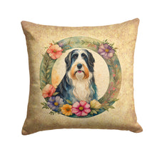 Load image into Gallery viewer, Bearded Collie and Flowers Fabric Decorative Pillow