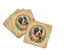 Load image into Gallery viewer, Bearded Collie and Flowers Coasters - Set of 4 Lightweight Foam, Absorbent Drink Coasters