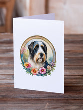 Load image into Gallery viewer, Bearded Collie and Flowers Greeting Cards -  Blank Note Cards – 8-Pack of Artist-Designed Cards with Envelopes