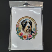 Load image into Gallery viewer, Bearded Collie and Flowers Greeting Cards -  Blank Note Cards – 8-Pack of Artist-Designed Cards with Envelopes