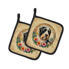 Load image into Gallery viewer, Bearded Collie and Flowers Pot Holders - Set of 2 Decorative Kitchen Helpers | Made in the USA