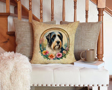 Load image into Gallery viewer, Bearded Collie and Flowers Throw Pillow - 14x14 Decorative Pillow – Art for Your Home &amp; Patio
