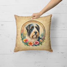 Load image into Gallery viewer, Bearded Collie and Flowers Fabric Decorative Pillow
