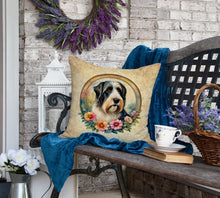 Load image into Gallery viewer, Bearded Collie and Flowers Fabric Decorative Pillow