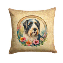 Load image into Gallery viewer, Bearded Collie and Flowers Fabric Decorative Pillow