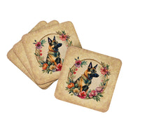 Load image into Gallery viewer, Belgian Malinois and Flowers Coasters - Set of 4 Lightweight Foam, Absorbent Drink Coasters