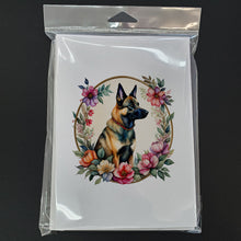 Load image into Gallery viewer, Belgian Malinois and Flowers Greeting Cards -  Blank Note Cards – 8-Pack of Artist-Designed Cards with Envelopes