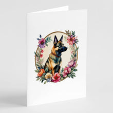 Load image into Gallery viewer, Belgian Malinois and Flowers Greeting Cards -  Blank Note Cards – 8-Pack of Artist-Designed Cards with Envelopes
