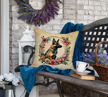 Load image into Gallery viewer, Belgian Malinois and Flowers Fabric Decorative Pillow