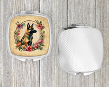 Load image into Gallery viewer, Belgian Malinois and Flowers Compact Mirror – Stylish Purse Mirror with Artistic Covers