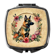 Load image into Gallery viewer, Belgian Malinois and Flowers Compact Mirror – Stylish Purse Mirror with Artistic Covers