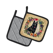 Load image into Gallery viewer, Belgian Sheepdog and Flowers Pot Holders - Set of 2 Decorative Kitchen Helpers | Made in the USA