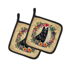 Load image into Gallery viewer, Belgian Sheepdog and Flowers Pot Holders - Set of 2 Decorative Kitchen Helpers | Made in the USA