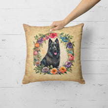 Load image into Gallery viewer, Belgian Sheepdog and Flowers Fabric Decorative Pillow