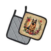 Load image into Gallery viewer, Belgian Tervuren and Flowers Pot Holders - Set of 2 Decorative Kitchen Helpers | Made in the USA
