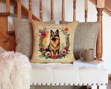 Load image into Gallery viewer, Belgian Tervuren and Flowers Throw Pillow - 14x14 Decorative Pillow – Art for Your Home &amp; Patio