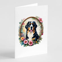 Load image into Gallery viewer, Bernese Mountain Dog and Flowers Greeting Cards -  Blank Note Cards – 8-Pack of Artist-Designed Cards with Envelopes