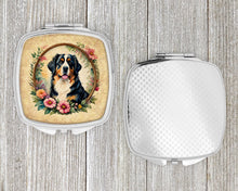 Load image into Gallery viewer, Bernese Mountain Dog and Flowers Compact Mirror – Stylish Purse Mirror with Artistic Covers