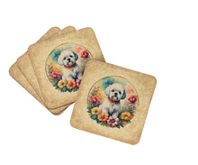 Load image into Gallery viewer, Bichon Frise and Flowers Coasters - Set of 4 Lightweight Foam, Absorbent Drink Coasters