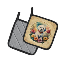Load image into Gallery viewer, Bichon Frise and Flowers Pot Holders - Set of 2 Decorative Kitchen Helpers | Made in the USA