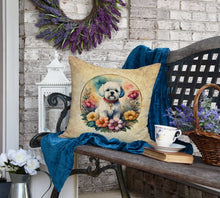 Load image into Gallery viewer, Bichon Frise and Flowers Fabric Decorative Pillow