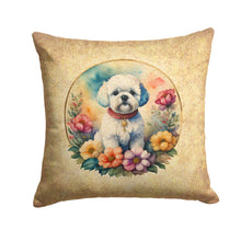 Load image into Gallery viewer, Bichon Frise and Flowers Fabric Decorative Pillow