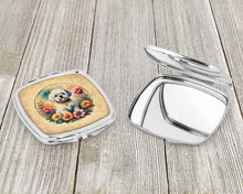 Load image into Gallery viewer, Bichon Frise and Flowers Compact Mirror – Stylish Purse Mirror with Artistic Covers