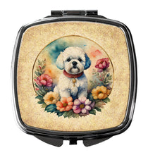 Load image into Gallery viewer, Bichon Frise and Flowers Compact Mirror – Stylish Purse Mirror with Artistic Covers