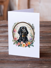 Load image into Gallery viewer, Black and Tan Coonhound and Flowers Greeting Cards -  Blank Note Cards – 8-Pack of Artist-Designed Cards with Envelopes