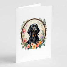 Load image into Gallery viewer, Black and Tan Coonhound and Flowers Greeting Cards -  Blank Note Cards – 8-Pack of Artist-Designed Cards with Envelopes