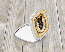 Load image into Gallery viewer, Black and Tan Coonhound and Flowers Compact Mirror – Stylish Purse Mirror with Artistic Covers