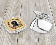 Load image into Gallery viewer, Black and Tan Coonhound and Flowers Compact Mirror – Stylish Purse Mirror with Artistic Covers