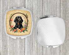 Load image into Gallery viewer, Black and Tan Coonhound and Flowers Compact Mirror – Stylish Purse Mirror with Artistic Covers