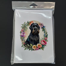 Load image into Gallery viewer, Black Russian Terrier and Flowers Greeting Cards -  Blank Note Cards – 8-Pack of Artist-Designed Cards with Envelopes
