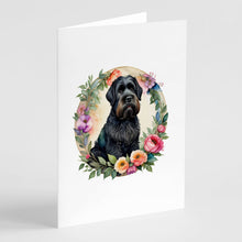 Load image into Gallery viewer, Black Russian Terrier and Flowers Greeting Cards -  Blank Note Cards – 8-Pack of Artist-Designed Cards with Envelopes
