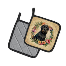 Load image into Gallery viewer, Black Russian Terrier and Flowers Pot Holders - Set of 2 Decorative Kitchen Helpers | Made in the USA