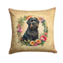 Load image into Gallery viewer, Black Russian Terrier and Flowers Throw Pillow - 14x14 Decorative Pillow – Art for Your Home &amp; Patio