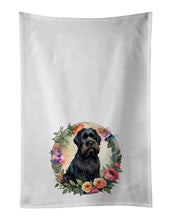 Load image into Gallery viewer, Black Russian Terrier and Flowers Kitchen Towel Set of 2