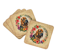 Load image into Gallery viewer, Bloodhound and Flowers Coasters - Set of 4 Lightweight Foam, Absorbent Drink Coasters