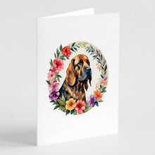 Load image into Gallery viewer, Bloodhound and Flowers Greeting Cards -  Blank Note Cards – 8-Pack of Artist-Designed Cards with Envelopes