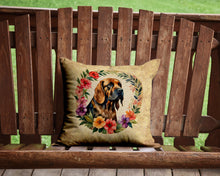 Load image into Gallery viewer, Bloodhound and Flowers Throw Pillow - 14x14 Decorative Pillow – Art for Your Home &amp; Patio