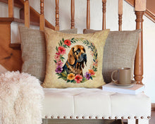 Load image into Gallery viewer, Bloodhound and Flowers Throw Pillow - 14x14 Decorative Pillow – Art for Your Home &amp; Patio
