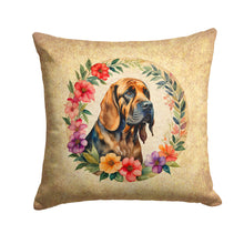 Load image into Gallery viewer, Bloodhound and Flowers Throw Pillow - 14x14 Decorative Pillow – Art for Your Home &amp; Patio