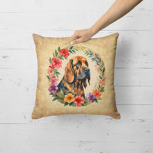 Load image into Gallery viewer, Bloodhound and Flowers Fabric Decorative Pillow