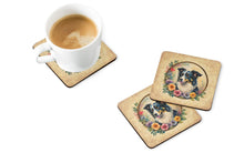 Load image into Gallery viewer, Border Collie and Flowers Coasters - Set of 4 Lightweight Foam, Absorbent Drink Coasters